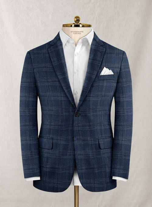 Italian Cashmere Blue Checks Jacket - StudioSuits