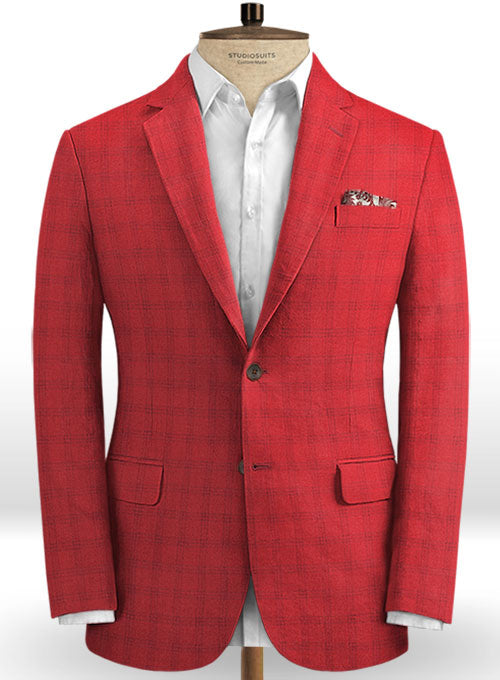 Italian Coral Red Linen Jacket - StudioSuits