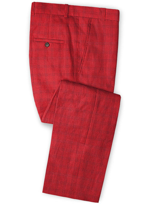 Italian Coral Red Linen Pants - StudioSuits