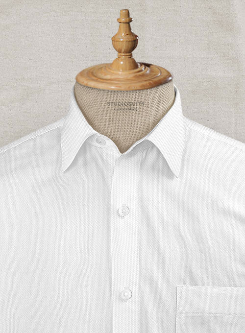 Italian Cotton Dobby Edvigo White Shirt - StudioSuits
