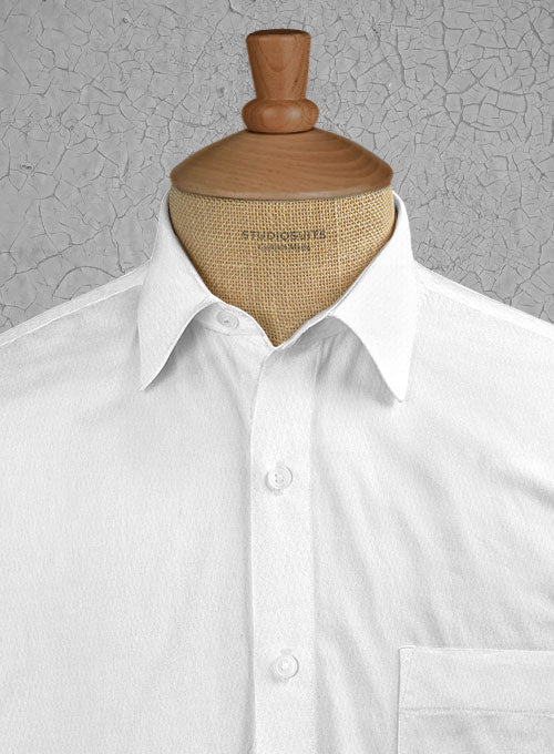 Italian Cotton Dobby Meica White Shirt - StudioSuits
