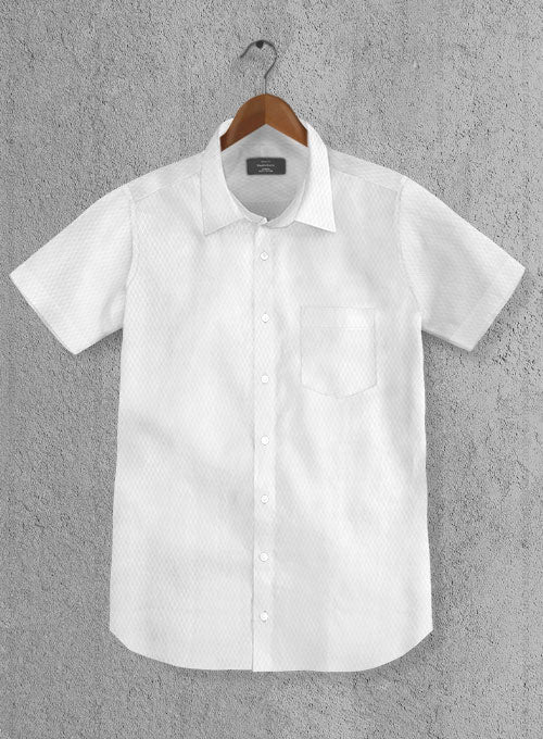 Italian Cotton Dobby Ordaz White Shirt - StudioSuits