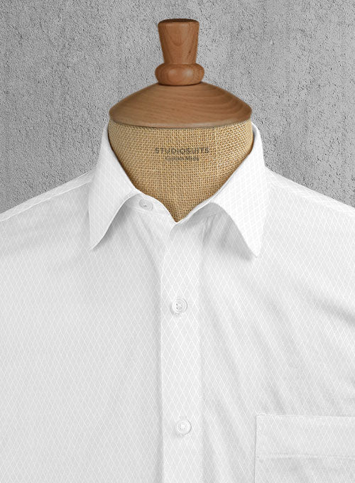 Italian Cotton Dobby Ordaz White Shirt - StudioSuits
