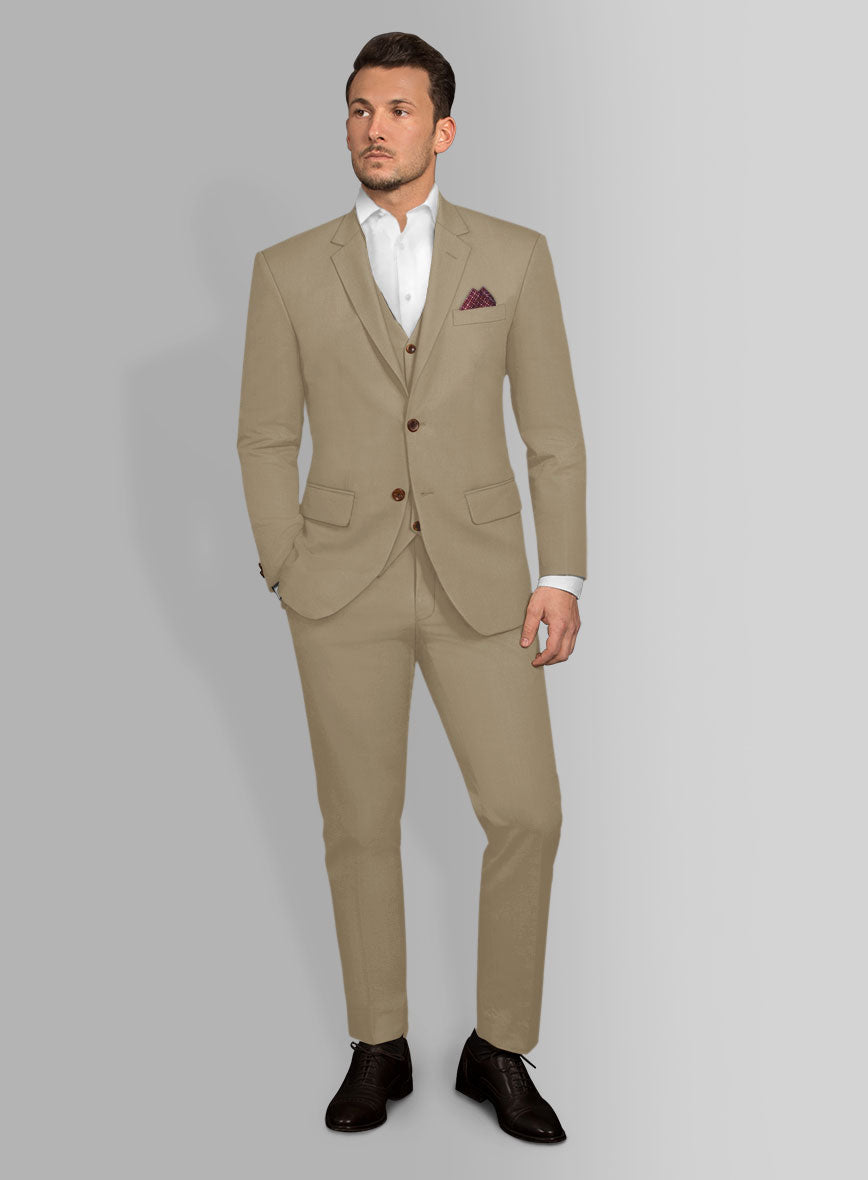 Italian Dark Beige Cotton Stretch Suit - StudioSuits