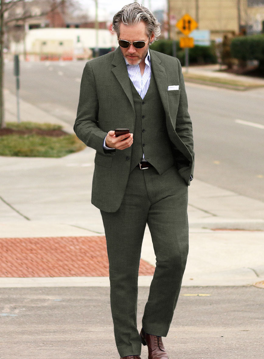 Italian Dark Green Linen Suit - StudioSuits