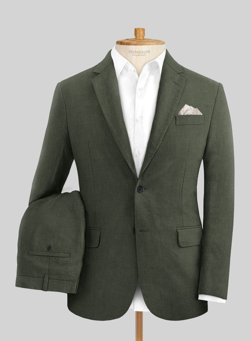 Italian Dark Green Linen Suit - StudioSuits