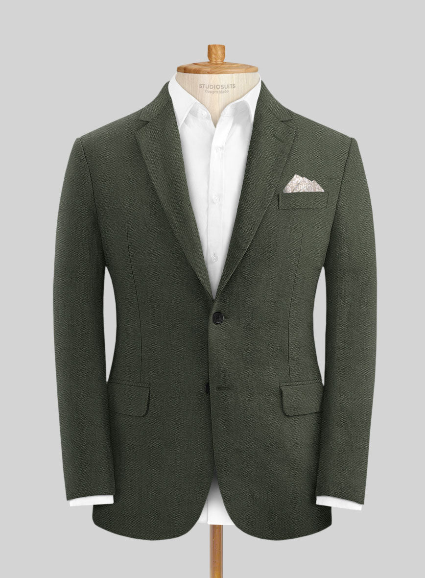 Italian Dark Green Linen Suit - StudioSuits
