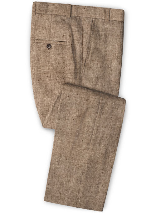 Italian Denim Brown Linen Pants - StudioSuits