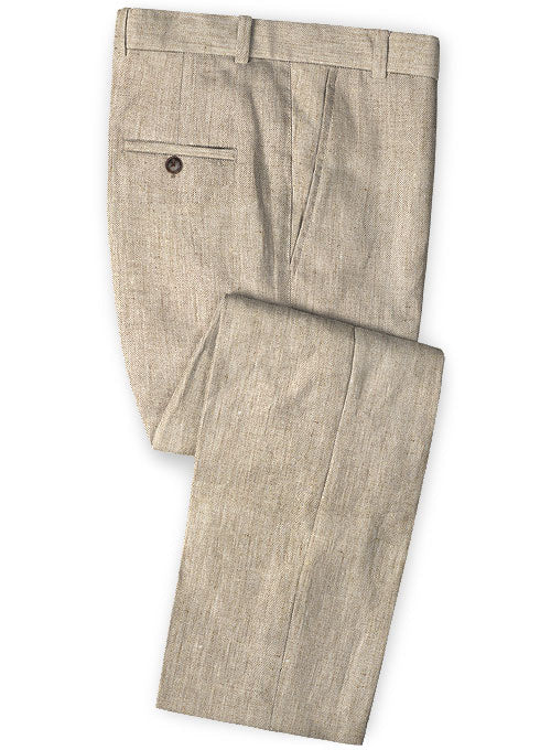 Italian Denim Light Brown Linen Pants - StudioSuits