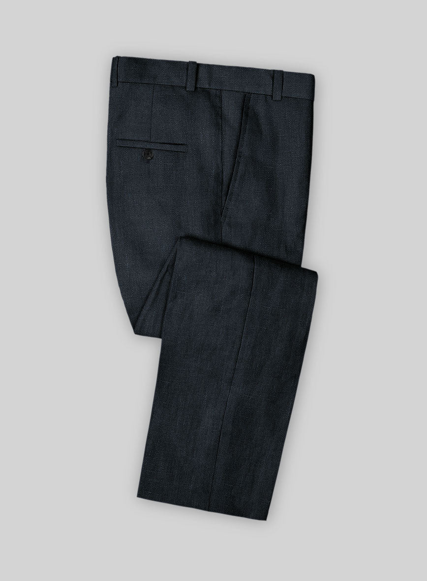 Italian Dark Blue Linen Pants - StudioSuits
