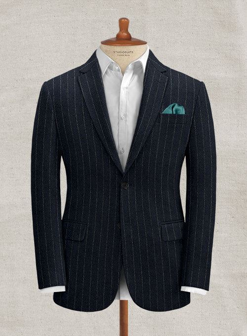 Italian Ercola Navy Blue Stripe Tweed Jacket - StudioSuits