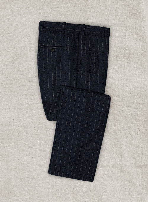 Italian Ercola Navy Blue Stripe Tweed Pants - StudioSuits