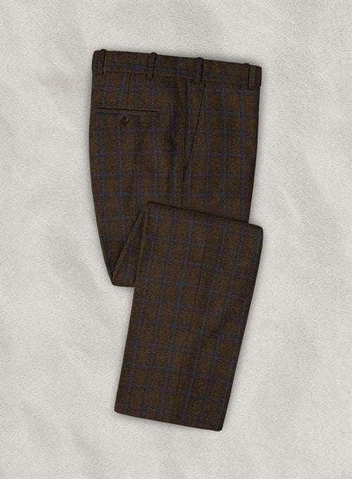 Italian Fedili Brown Checks Tweed Pants - StudioSuits