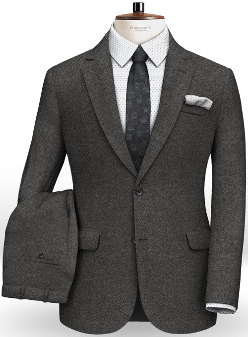 Italian Flannel Dark Gray Wool Suit - StudioSuits