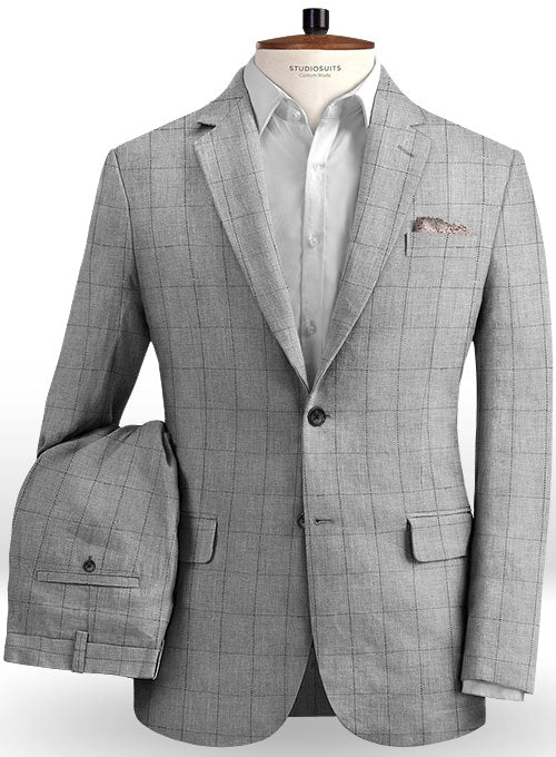 Italian Gray Square Linen Suit - StudioSuits
