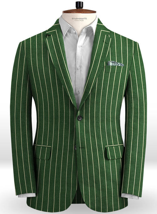 Italian Green Stripe Linen Jacket - StudioSuits