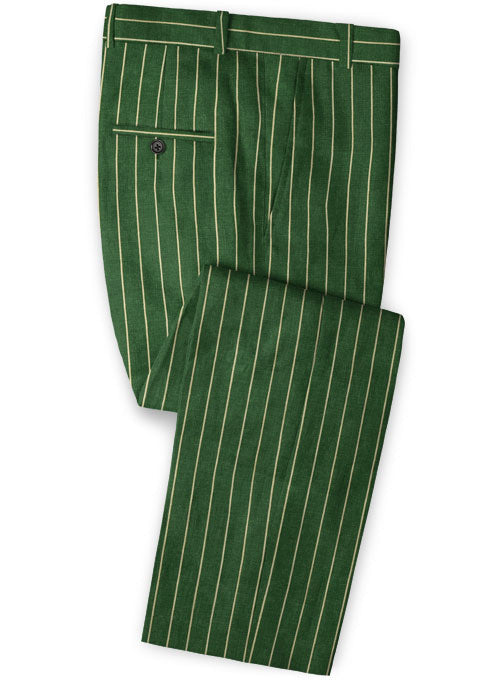 Italian Green Stripe Linen Pants - StudioSuits
