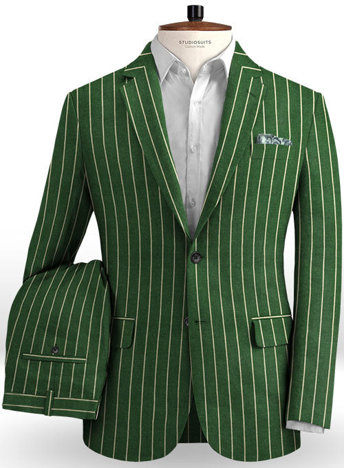 Italian Green Stripe Linen Suit - StudioSuits