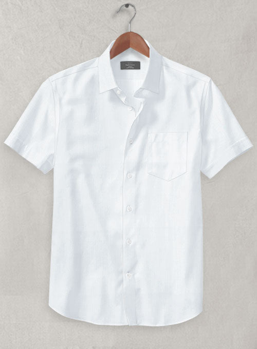 Italian Herringbone White Shirt - StudioSuits