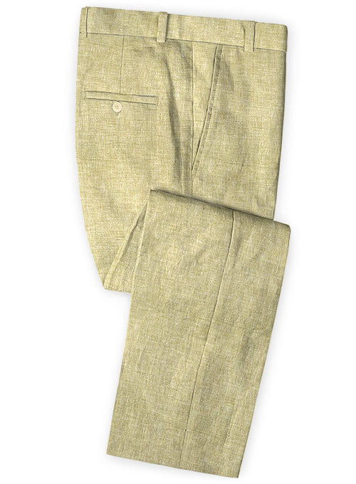 Italian Herringbone Beige Linen Pants - StudioSuits