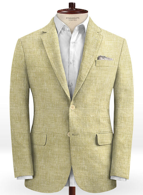 Italian Herringbone Beige Linen Suit - StudioSuits