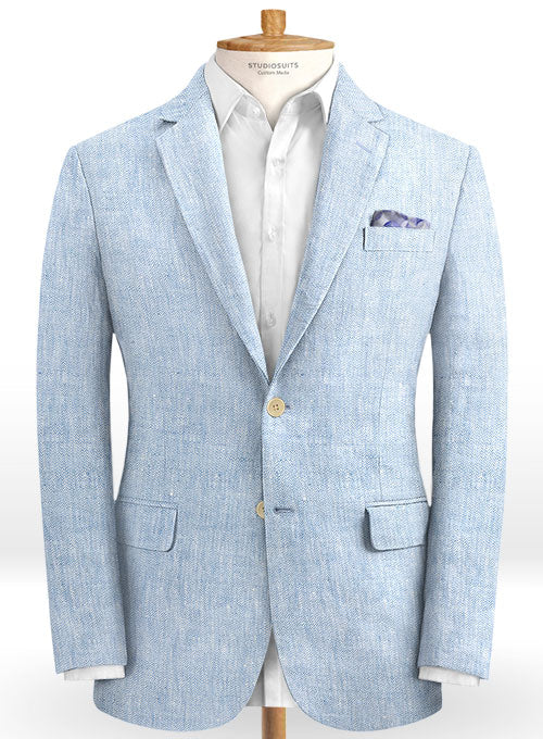 Italian Herringbone Blue Linen Jacket - StudioSuits