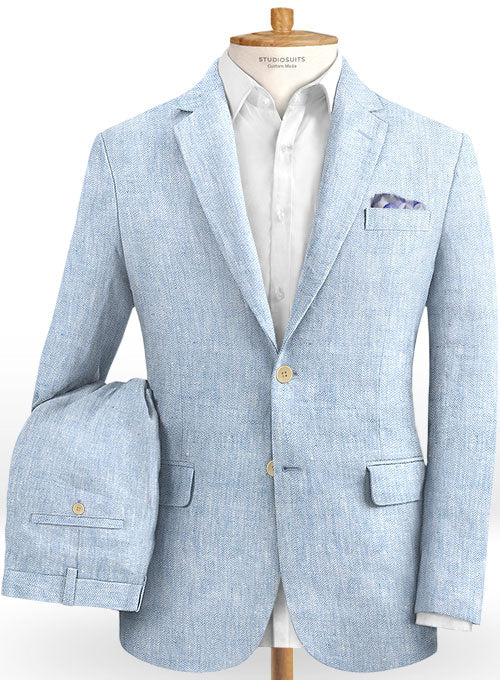 Italian Herringbone Blue Linen Suit - StudioSuits