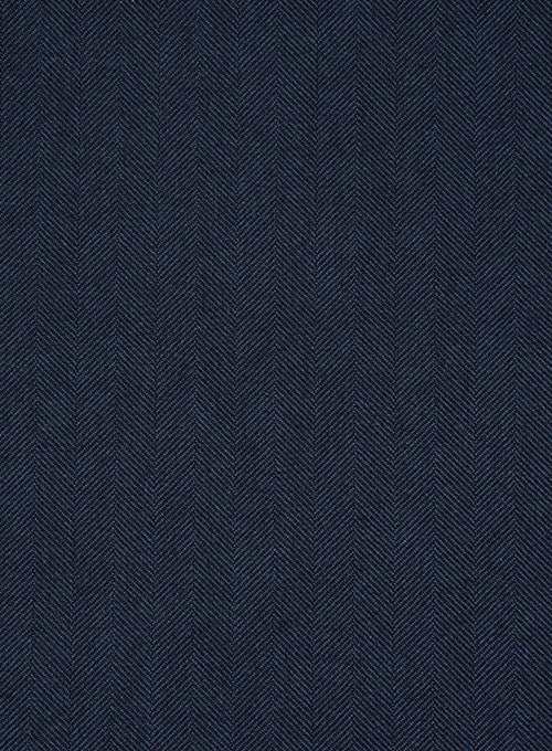 Italian Herringbone Blue Wool Cotton Pants - StudioSuits