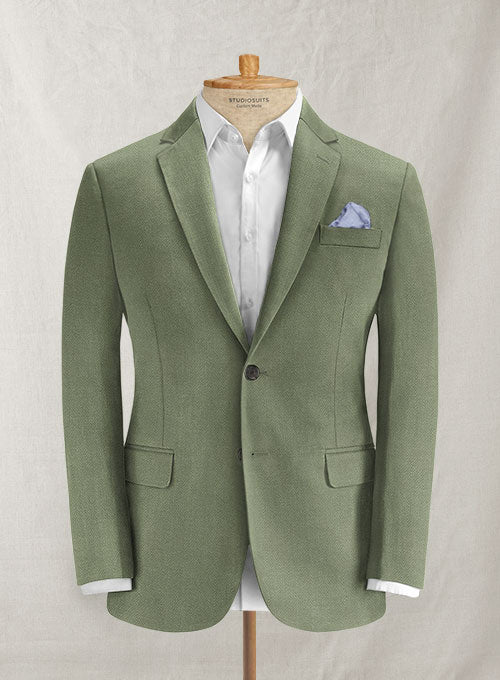 Italian Herringbone Green Cotton Jacket - StudioSuits