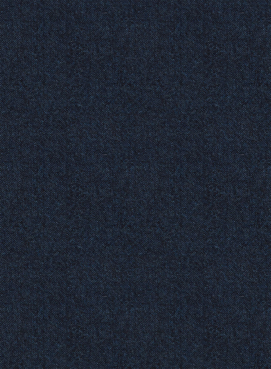 Italian Hulgo Blue Herringbone Wool Pants - StudioSuits