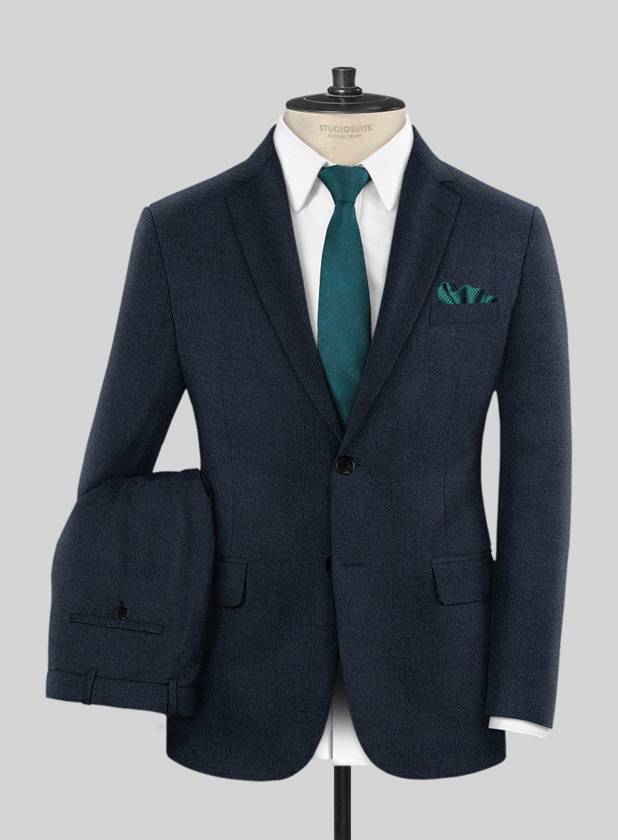 Italian Hulgo Blue Herringbone Wool Suit - StudioSuits