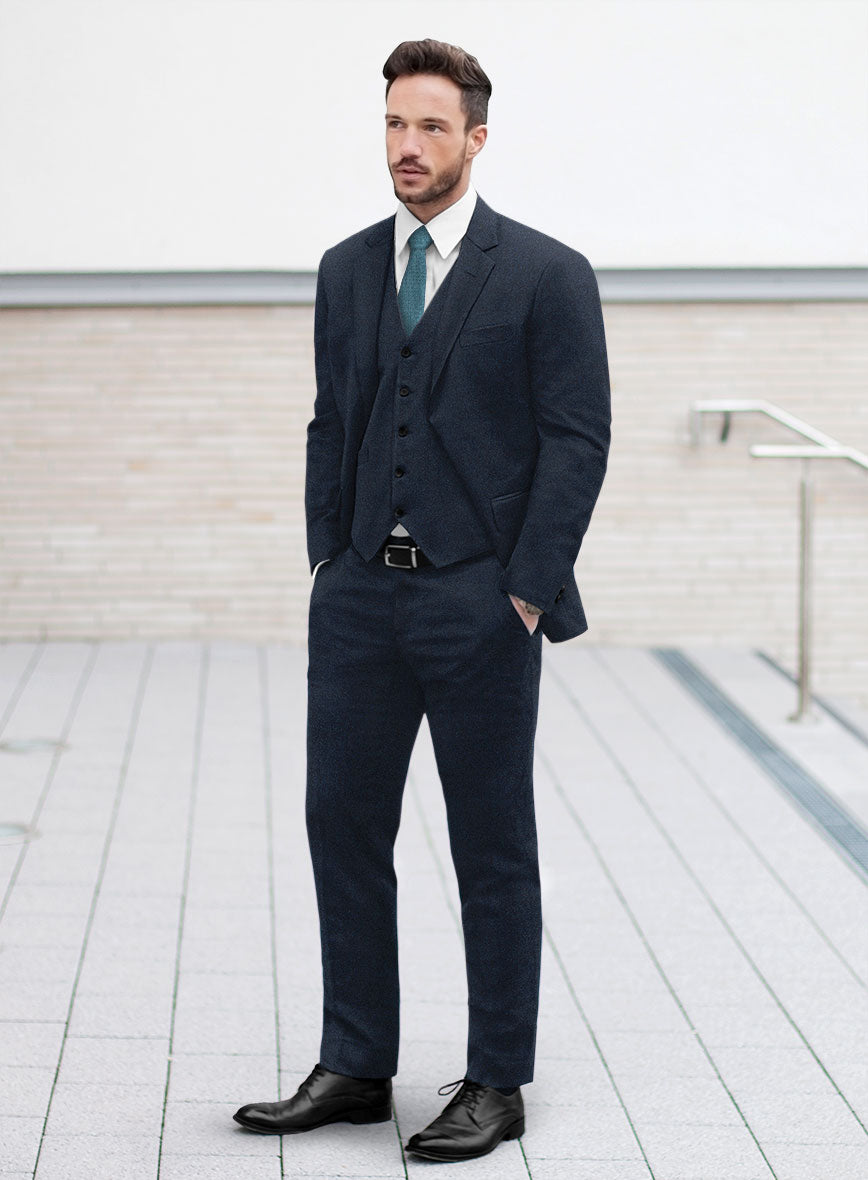Italian Hulgo Blue Herringbone Wool Suit - StudioSuits