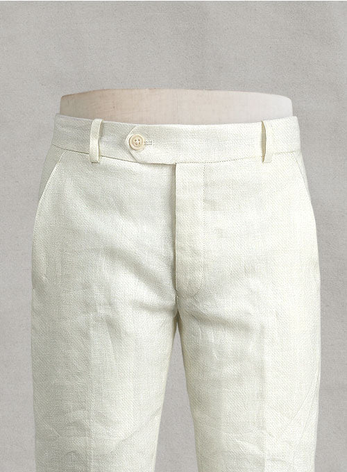 Italian Ivory herringbone Cotton Pants - StudioSuits