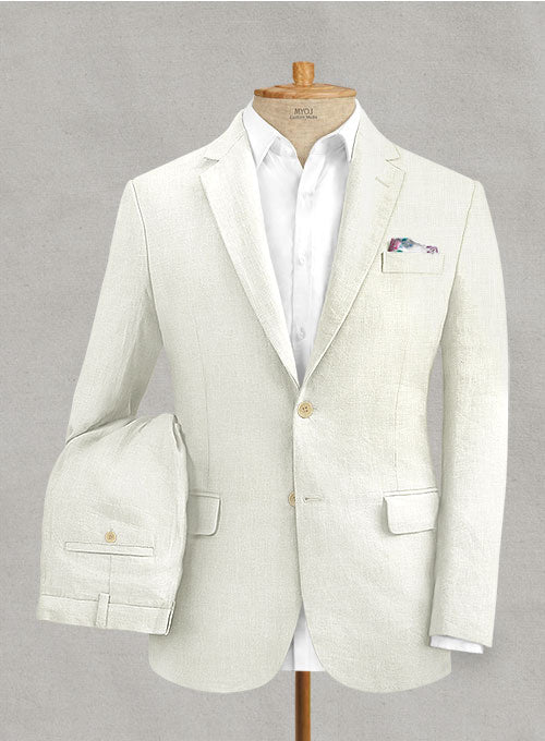 Italian Ivory herringbone Cotton Suit - StudioSuits