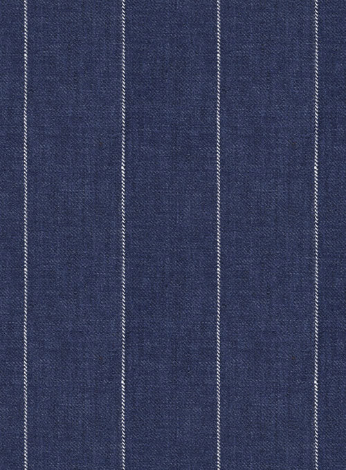 Italian Linen Big Stripe Indigo Blue Pants - StudioSuits
