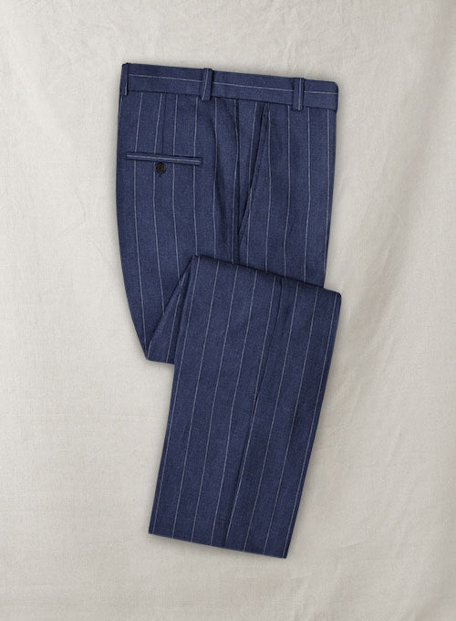Italian Linen Big Stripe Indigo Blue Suit - StudioSuits