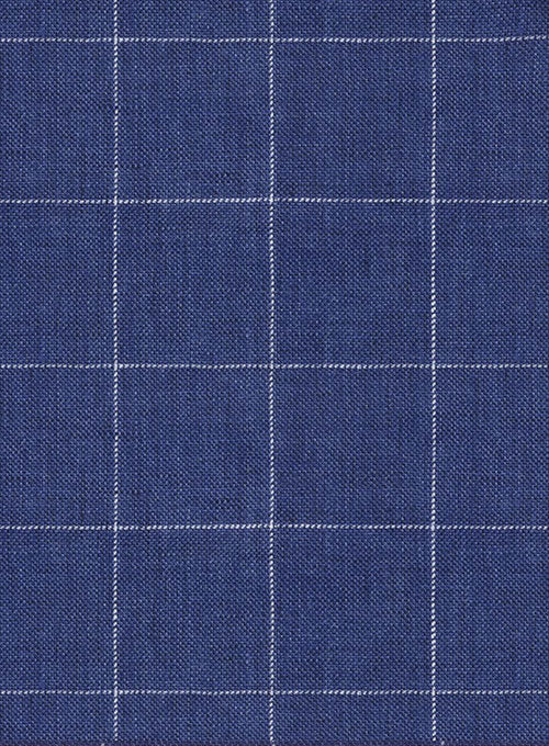 Italian Linen Cobalt Blue Checks Pants - StudioSuits