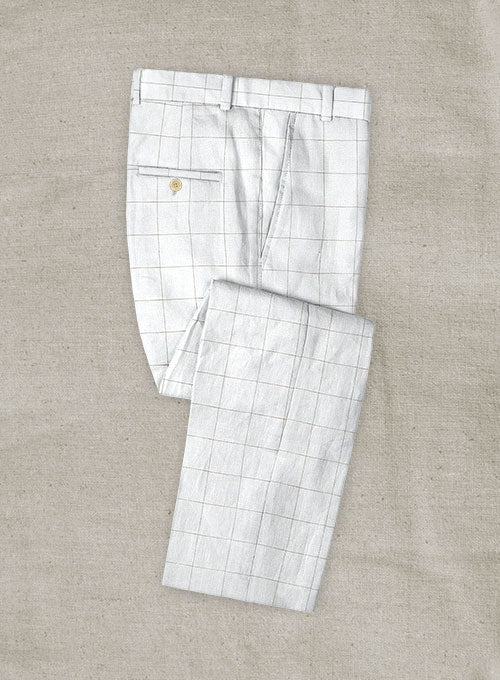 Italian Linen Ecru Big Checks Pants - StudioSuits