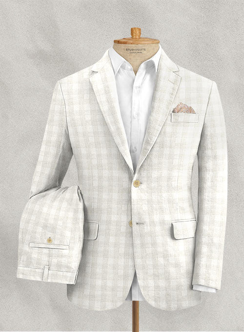 Italian Linen Lemeo Ivory Glen Checks Suit - StudioSuits