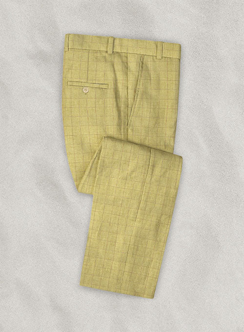 Italian Linen Lomna Yellow Checks Pants - StudioSuits