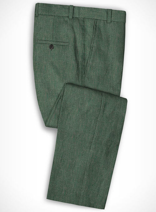 Italian Linen Melange Green Pants - StudioSuits