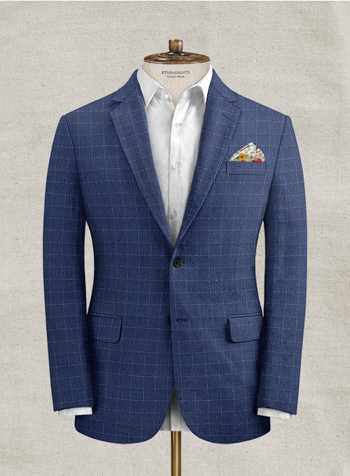 Italian Linen Oxford Blue Checks Jacket - StudioSuits