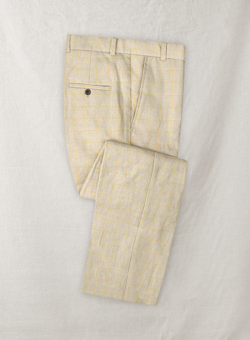 Italian Linen Prima Beige Checks Pants - StudioSuits