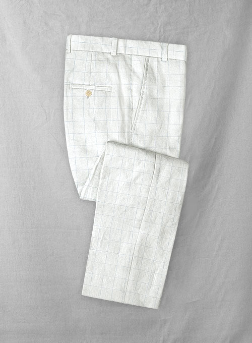 Italian Linen Ramoti Ivory Checks Pants - StudioSuits