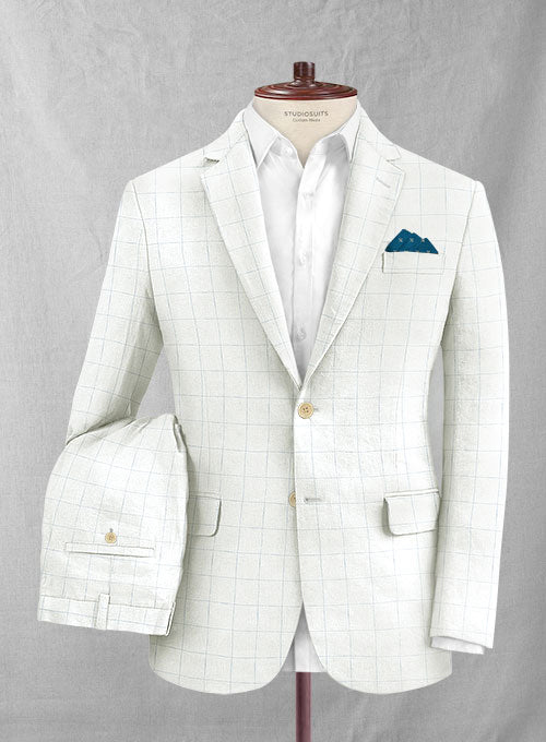 Italian Linen Ramoti Ivory Checks Suit - StudioSuits