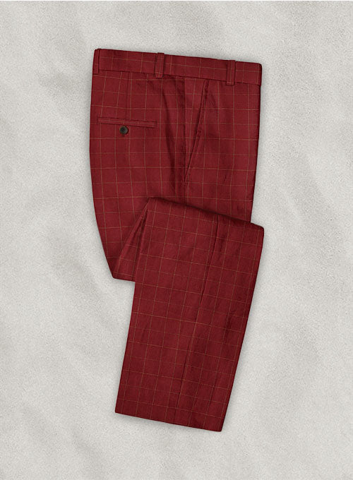 Italian Linen Rosewood Checks Pants - StudioSuits