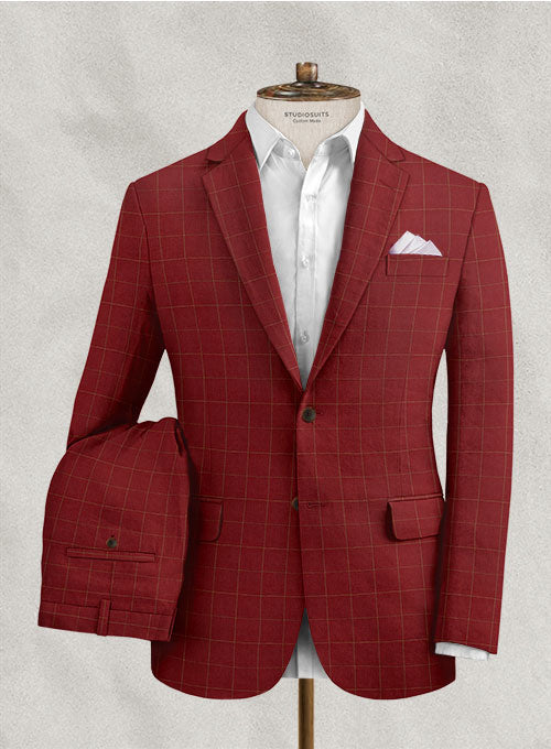 Italian Linen Rosewood Checks Suit - StudioSuits