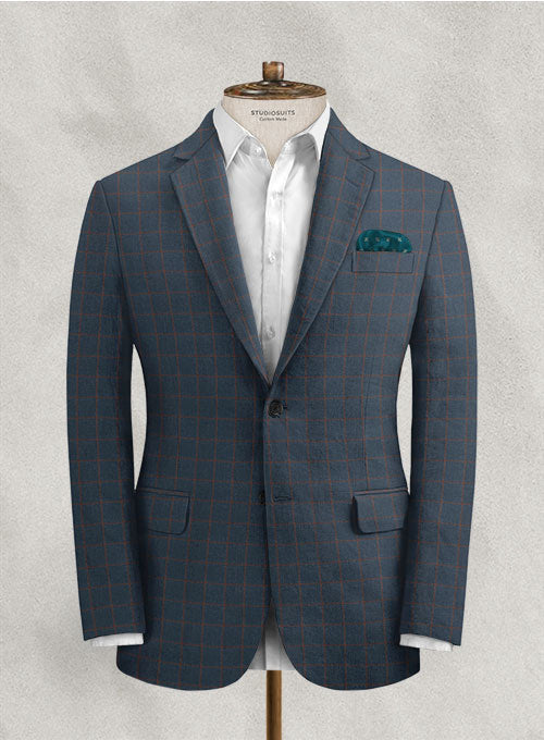 Italian Linen Slate Blue Checks Jacket - StudioSuits