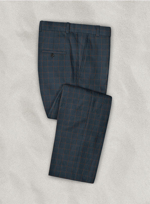Italian Linen Slate Blue Checks Pants - StudioSuits