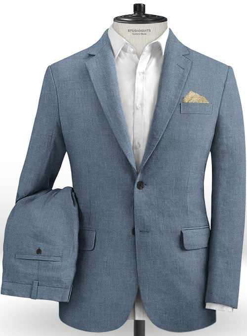 Italian Linen Slate Blue Suit - StudioSuits